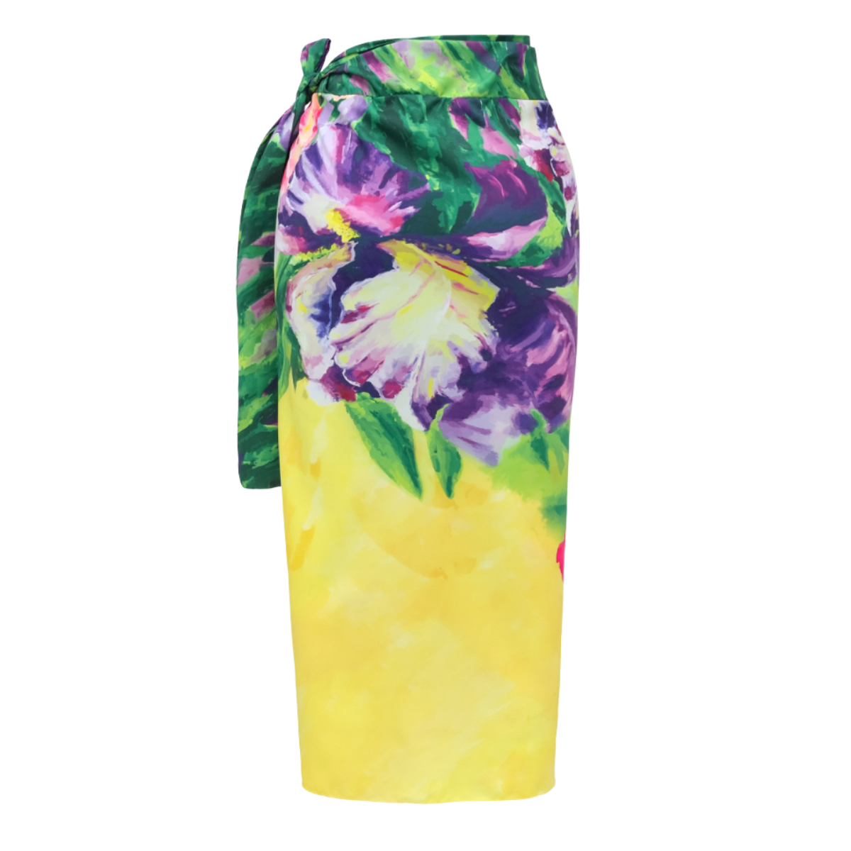 Yellow Oil Painting Flower Print Swimsuit and Sarong