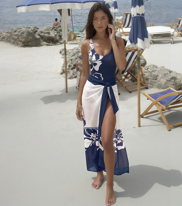 Round Neck Casual Flower Print Swimsuit Set(s)