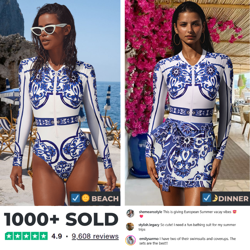 Surfing Wetsuit Classic Majolica Series Pattern Print One Piece Swimsuit and Pants or Shorts