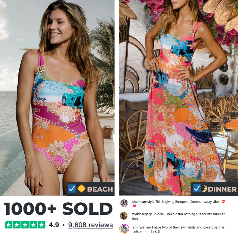 Round Neck Shell Print One Piece Swimsuit and Sarong or Skirt