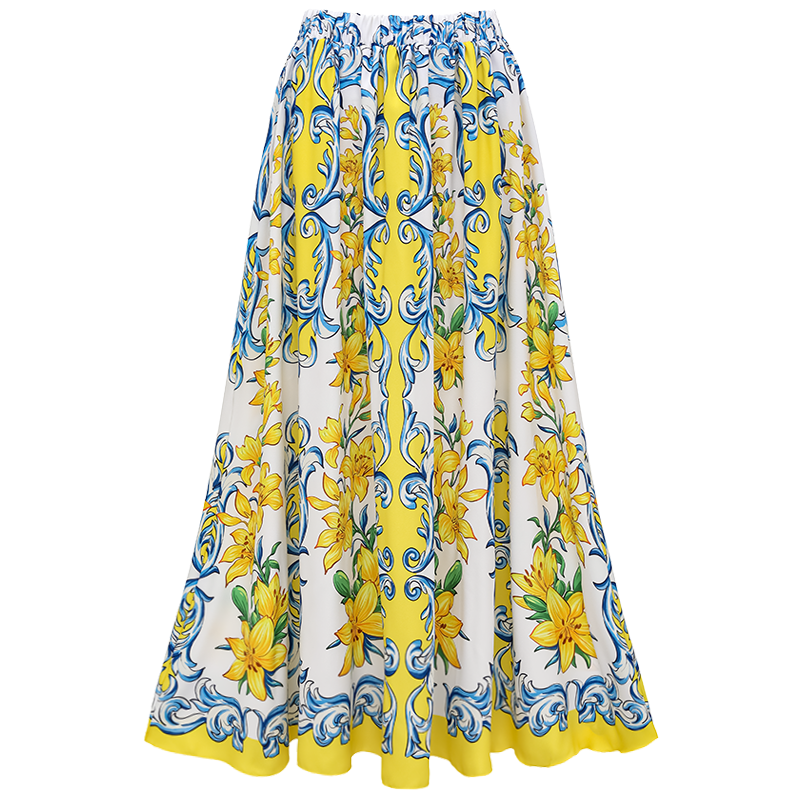 Printed Sicily Long Sleeved One Piece Swimsuit and Skirt