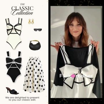 Bow Front Cutout Black and White One Piece Swimsuit and Skirt Flaxmaker