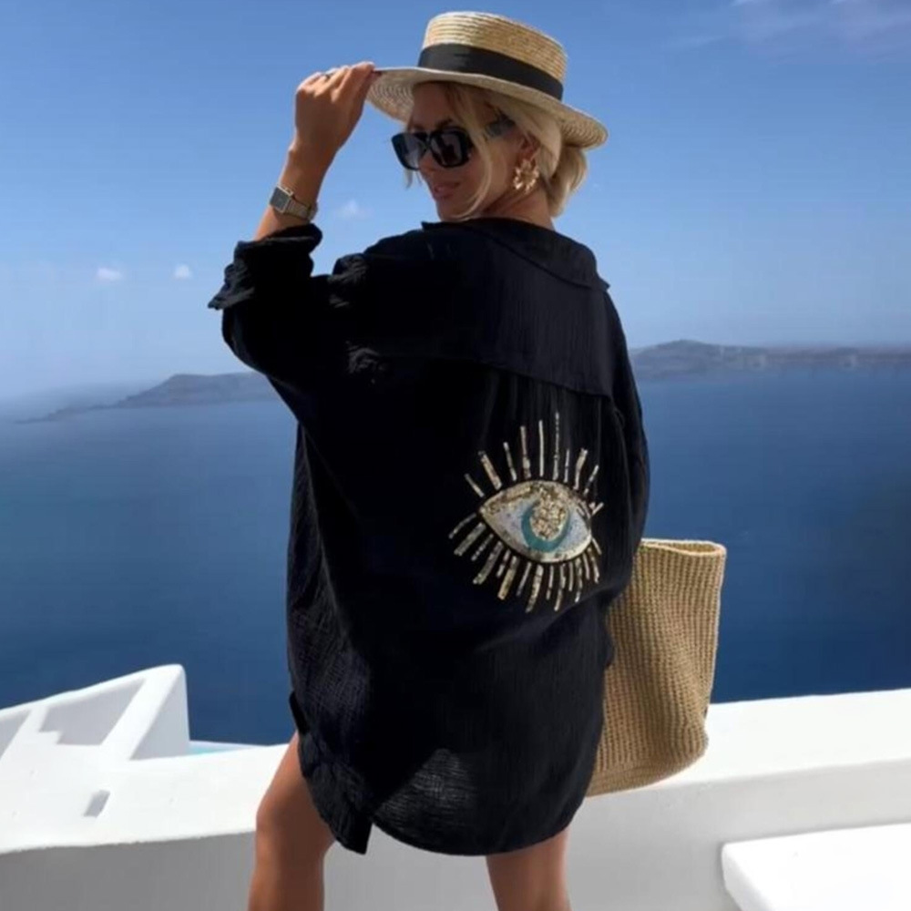 Sequin Solid color Oversize Shirt