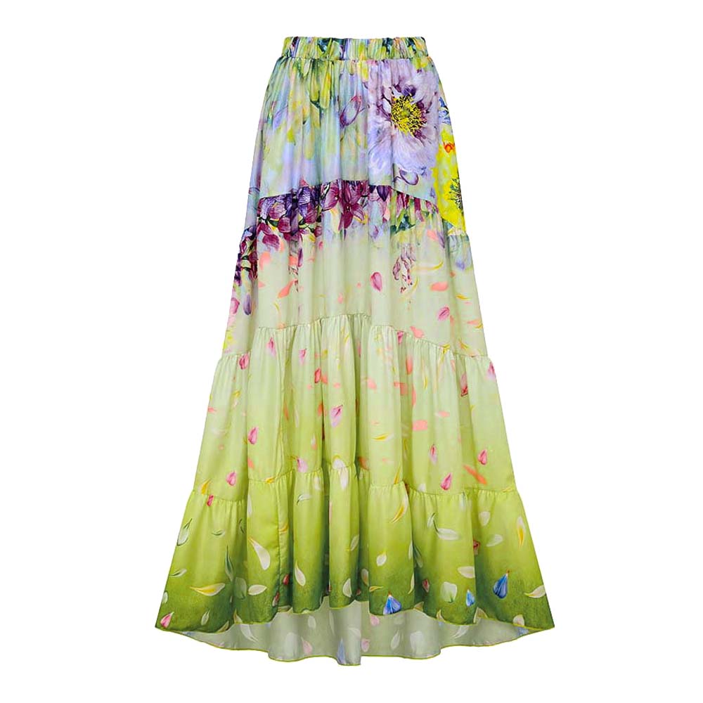 Gradient Flowers Printed One Piece Swimsuit and Skirt