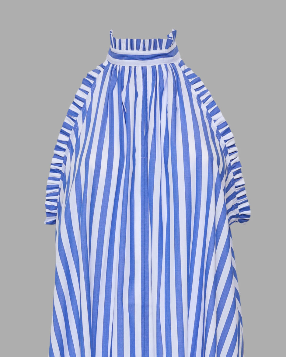 Striped Print Frilled Maxi Dress