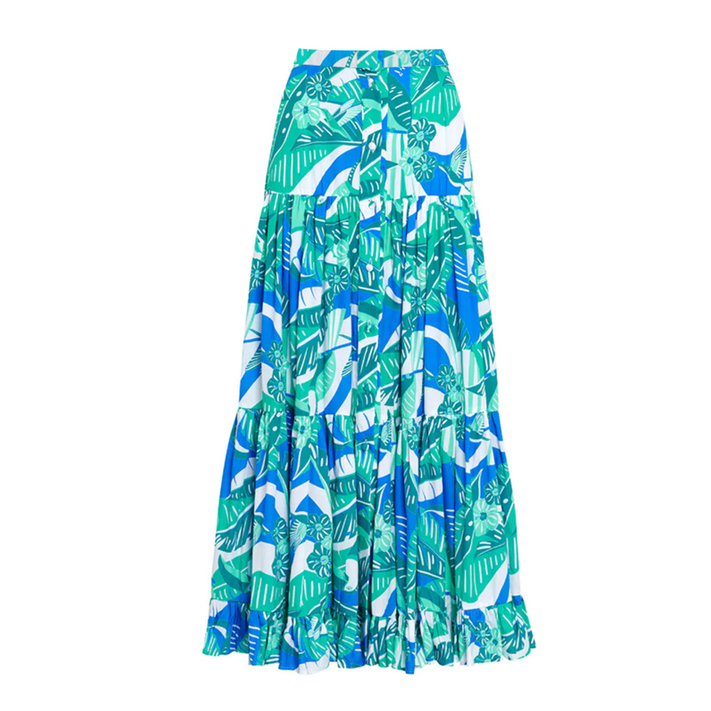 Off  Shoulder Ruffled Printed One Piece Swimsuit and Skirt