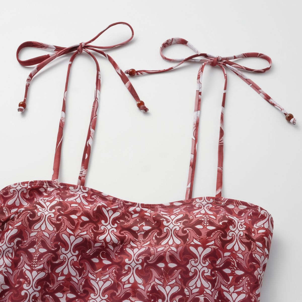 Tie-up b rown Retro Forest Print One Piece Swimsuit and Skirt