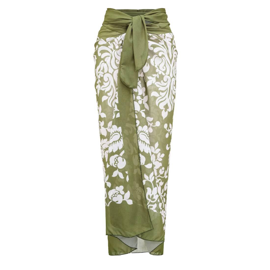 Retro Print Removable Belt Detail Sling One Piece Swimsuit and Sarong Flaxmaker