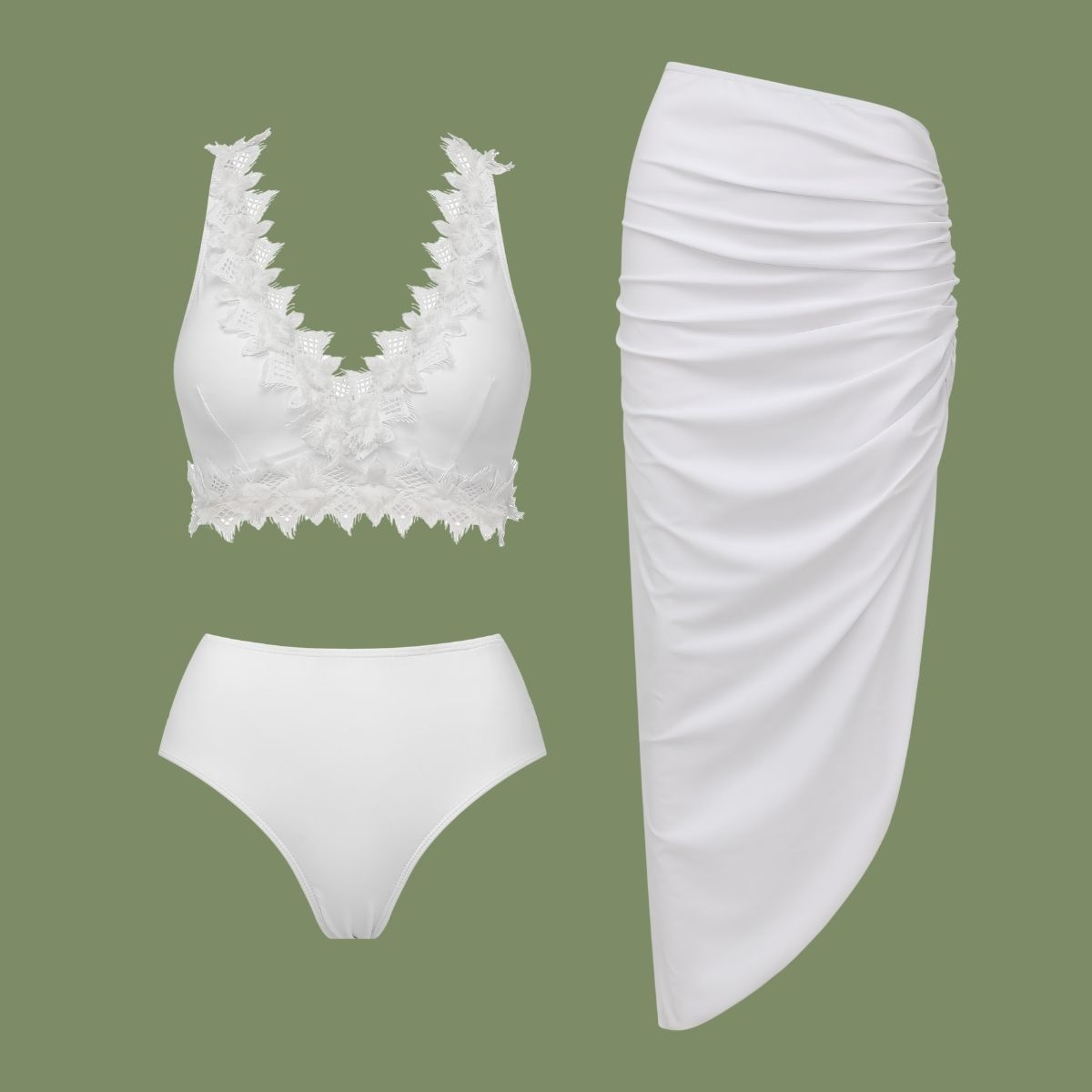 Lace V Neck Bikini Swimsuit and Skirt