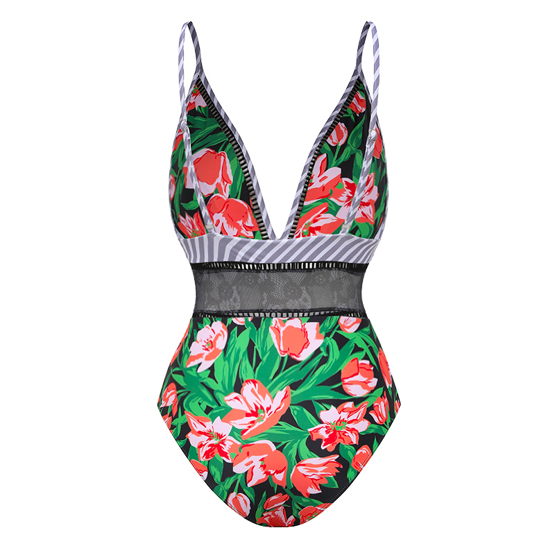 Sling Lace Splicing Printed Swimsuit and Skirt