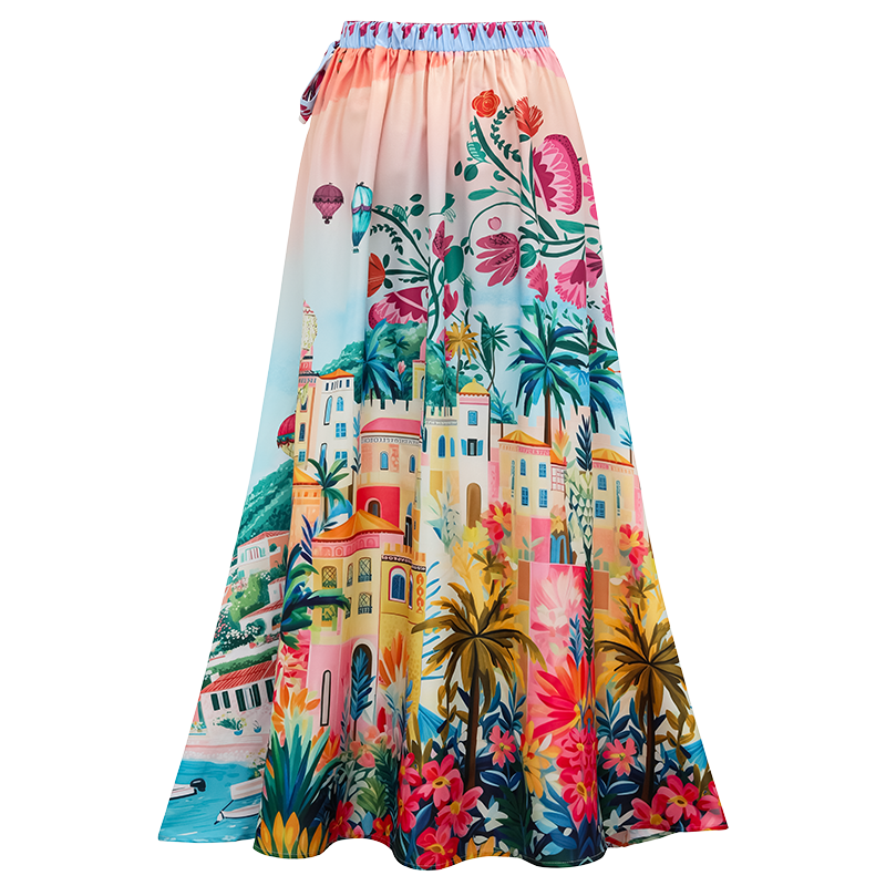 Scallop Cut Neck One Piece Swimsuit and Skirt