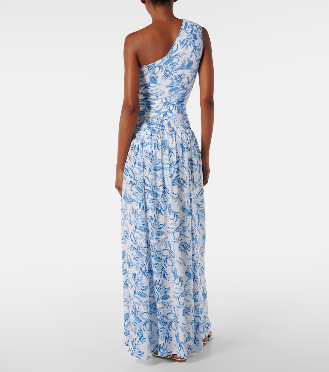 Oblique Shoulder Printed One Piece Swimsuit and Skirt