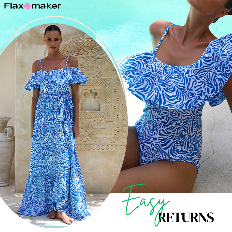 Ruffle Printed One Piece Swimsuit and Skirt