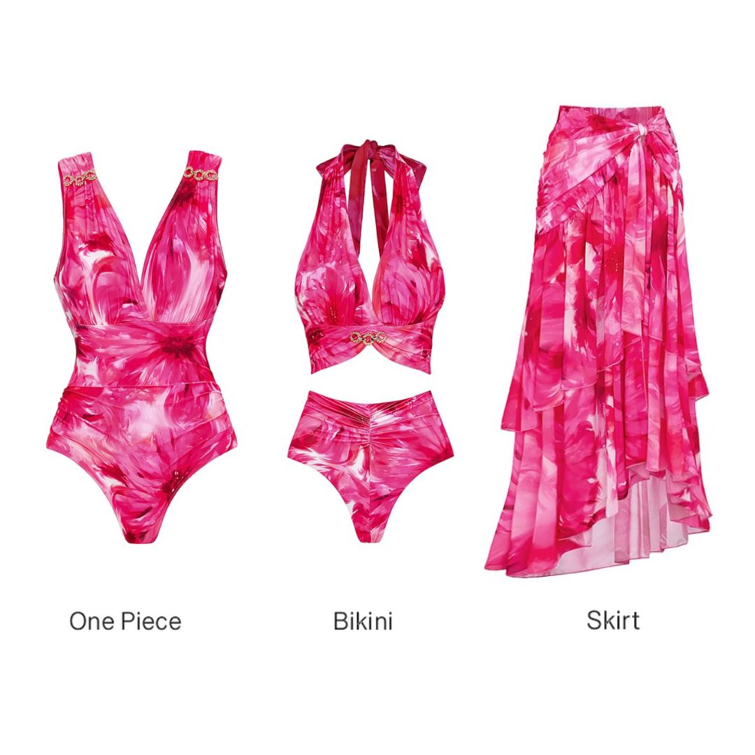 Floral Printed One Piece Swimsuit and Skirt