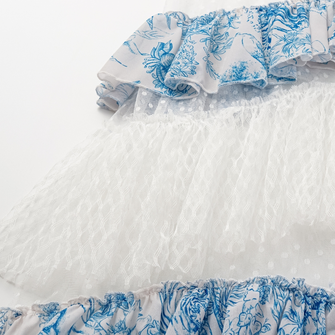 Ruy Print Net Yarn Splicing Bikini Swimsuit and Tiered Skirt