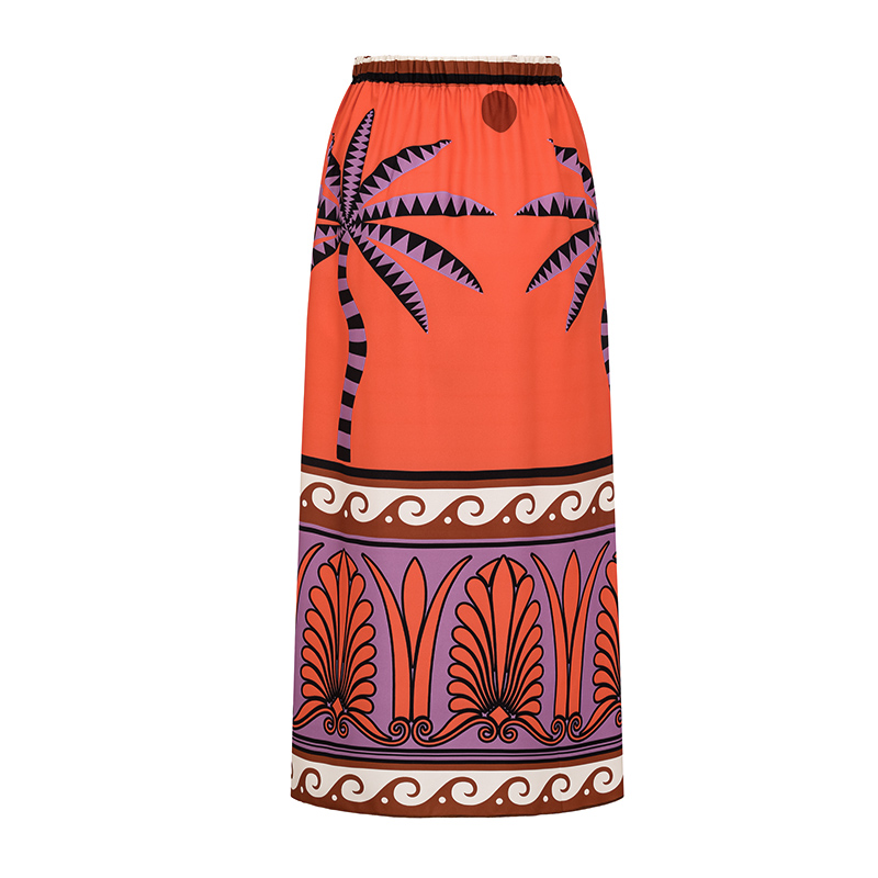 One Shoulder Ruffle Printed Bikini Swimsuit and Skirt Flaxmaker