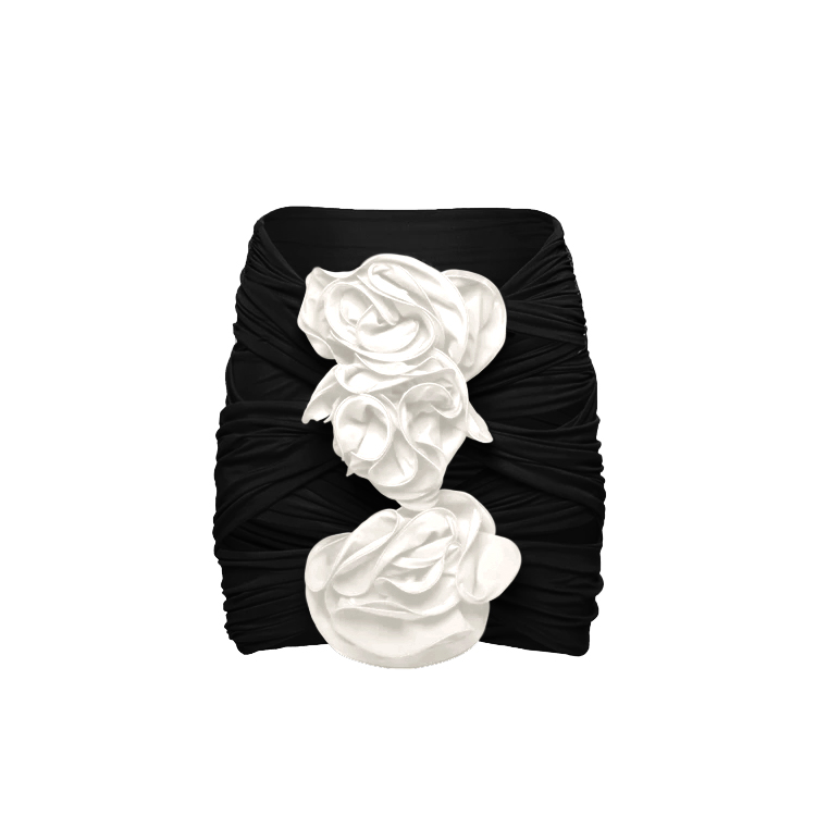 Flaxmaker Black 3D Flower Cutout One Piece Swimsuit and Skirt