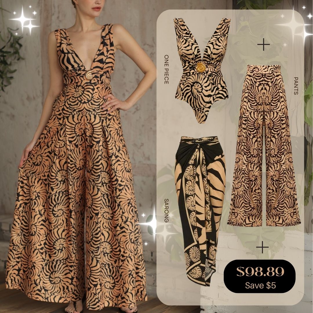 V-Neck Marine Thread One Piece Swimsuit and Sarong