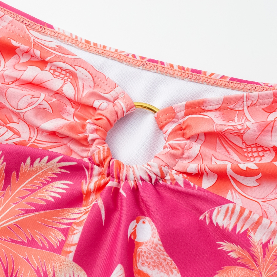 Long-sleeved Tropical Jungle Print Bikini Swimsuit and Sarong Flaxmaker