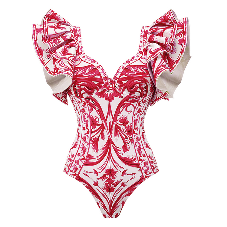 Baroco Style Printed One Piece Swimsuit and Skirt Flaxmaker