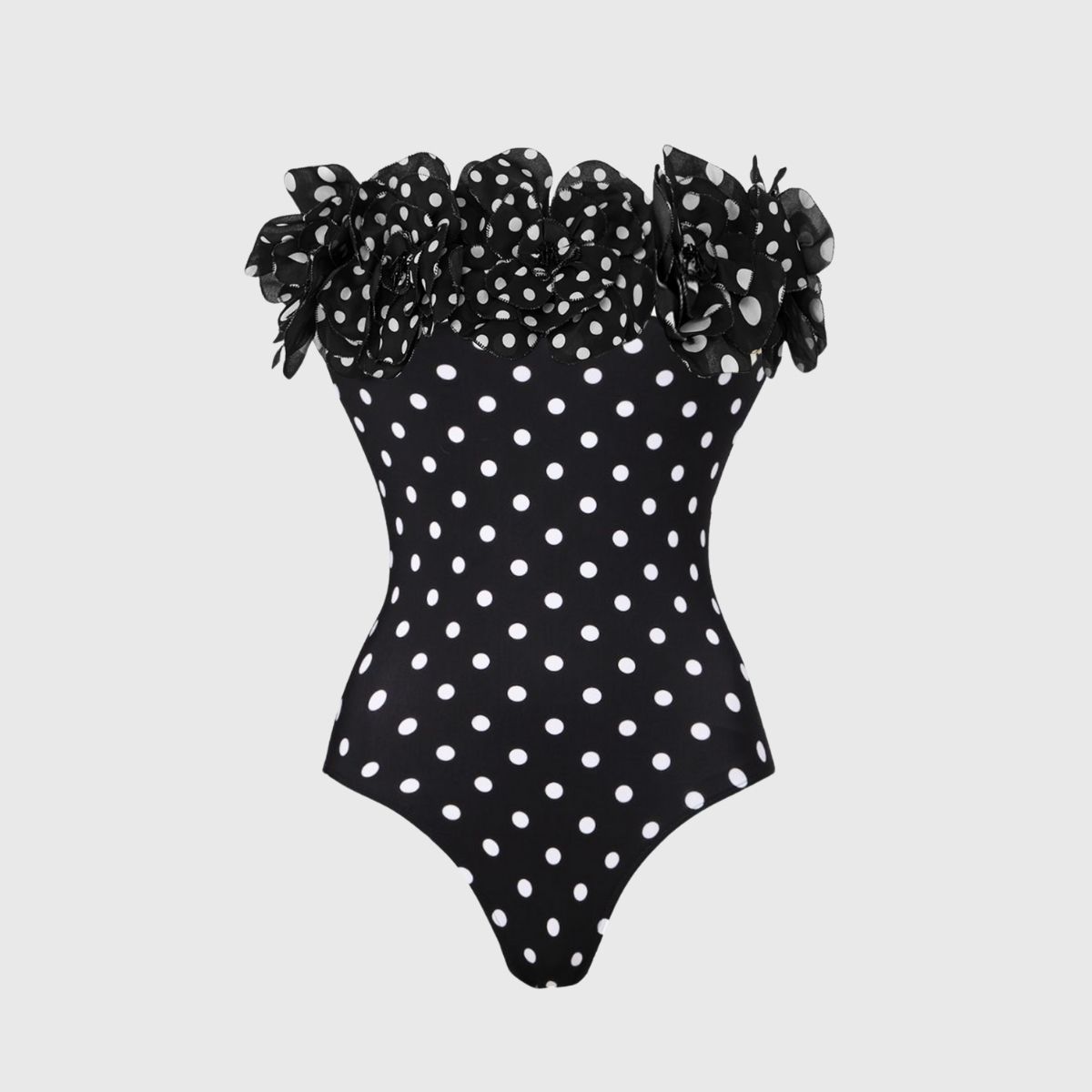 Bandeau Polka Dot Print One Piece Swimsuit and Skirt