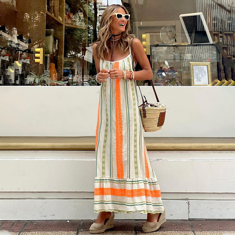 Sling Striped Print Dress