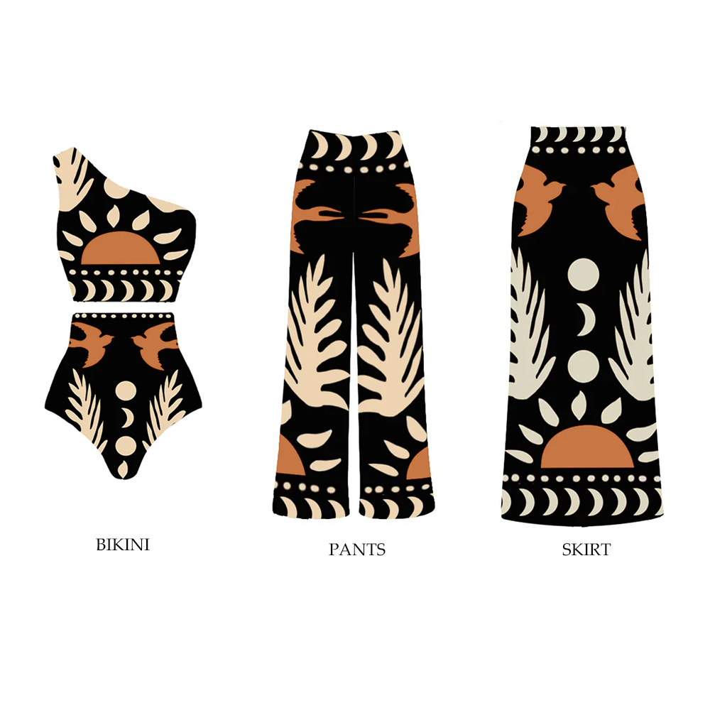 One Shoulder High Waist Bikini Swimsuit and Pants or Skirt Flaxmaker