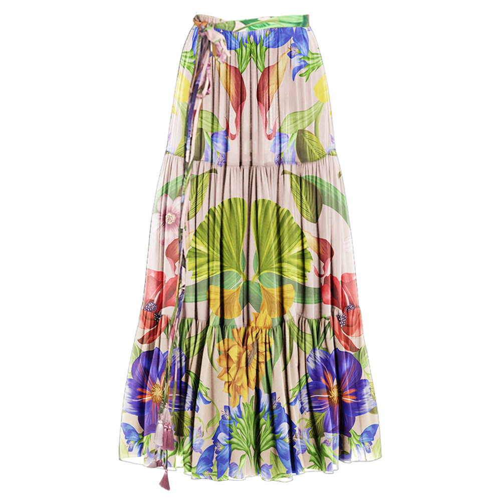 V-neck Long Sleeve Flowers Printed One Piece Swimsuit and Skirt Flaxmaker