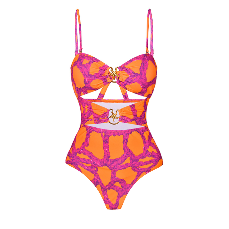Starfish Printed Cutout One Piece Swimsuit and Cardigan