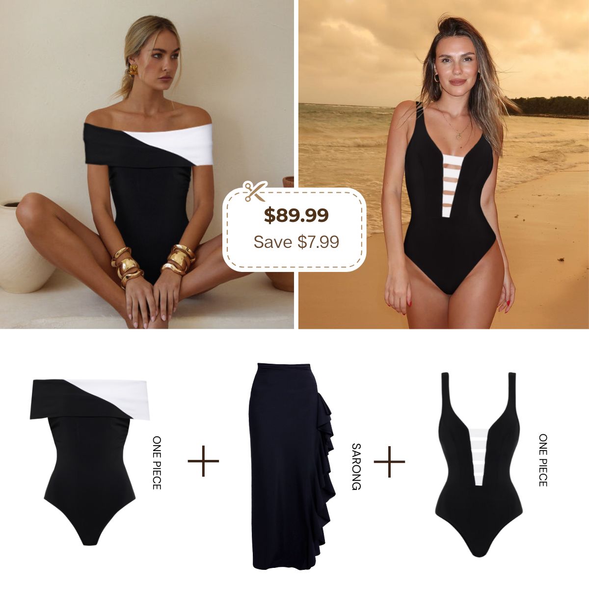Cutout Color Block One Piece Swimsuit and Skirt
