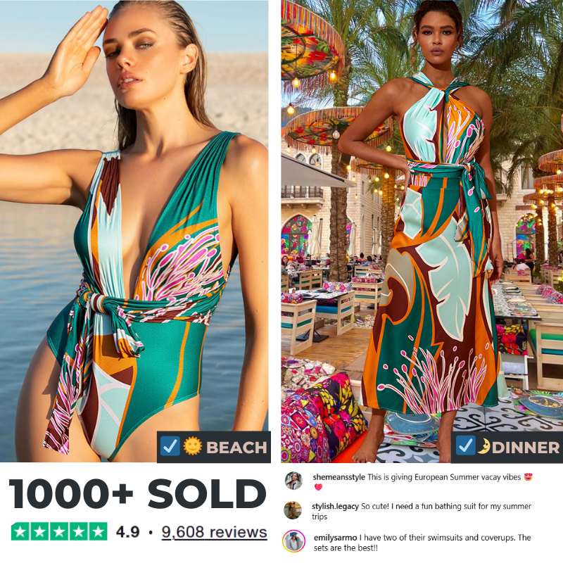 Halter Printed One Piece Swimsuit and Skirt Flaxmaker