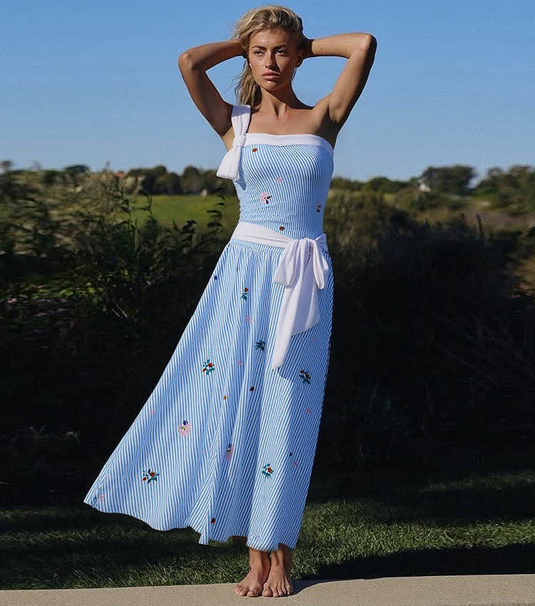 Bow Decoration Blue Stripes Swimsuit Set(s)