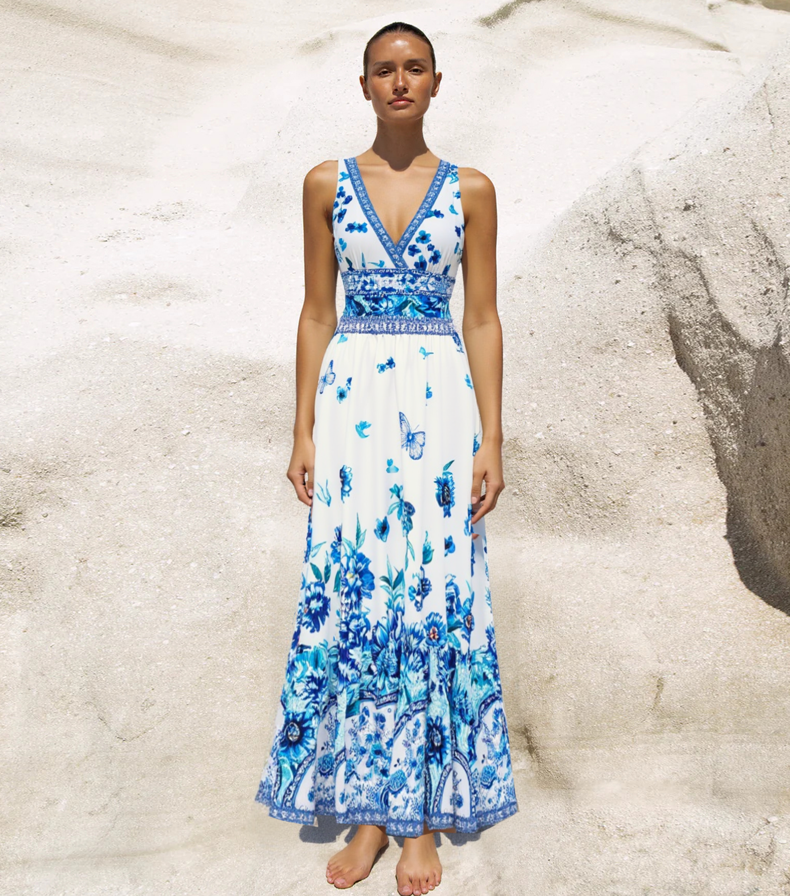 V-neck Peony Print Swimsuit Set(s)