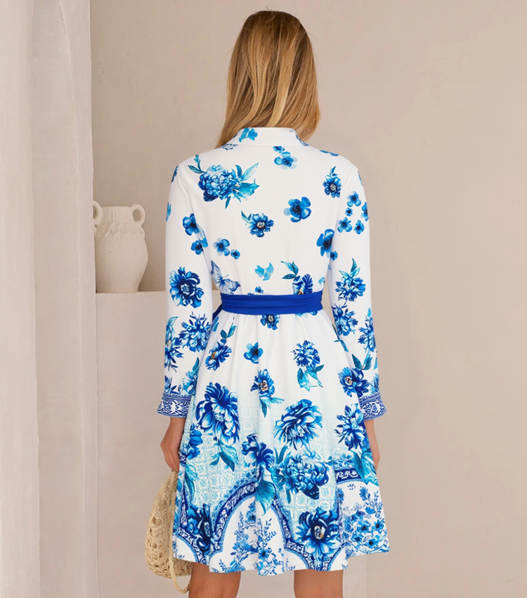 Blue and White Porcelain Wrap Dress