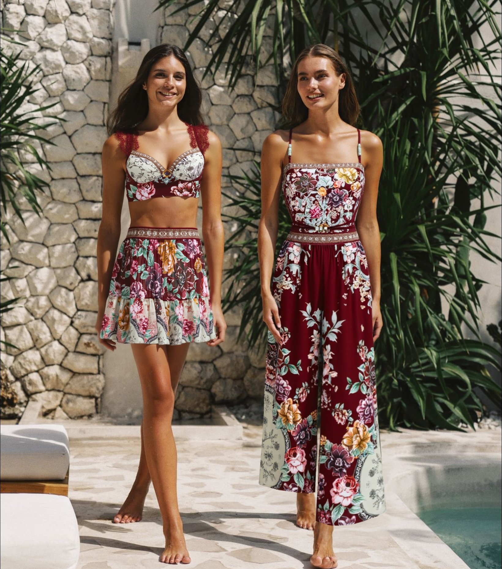 Strapless Peony Print Swimsuit Set(s)