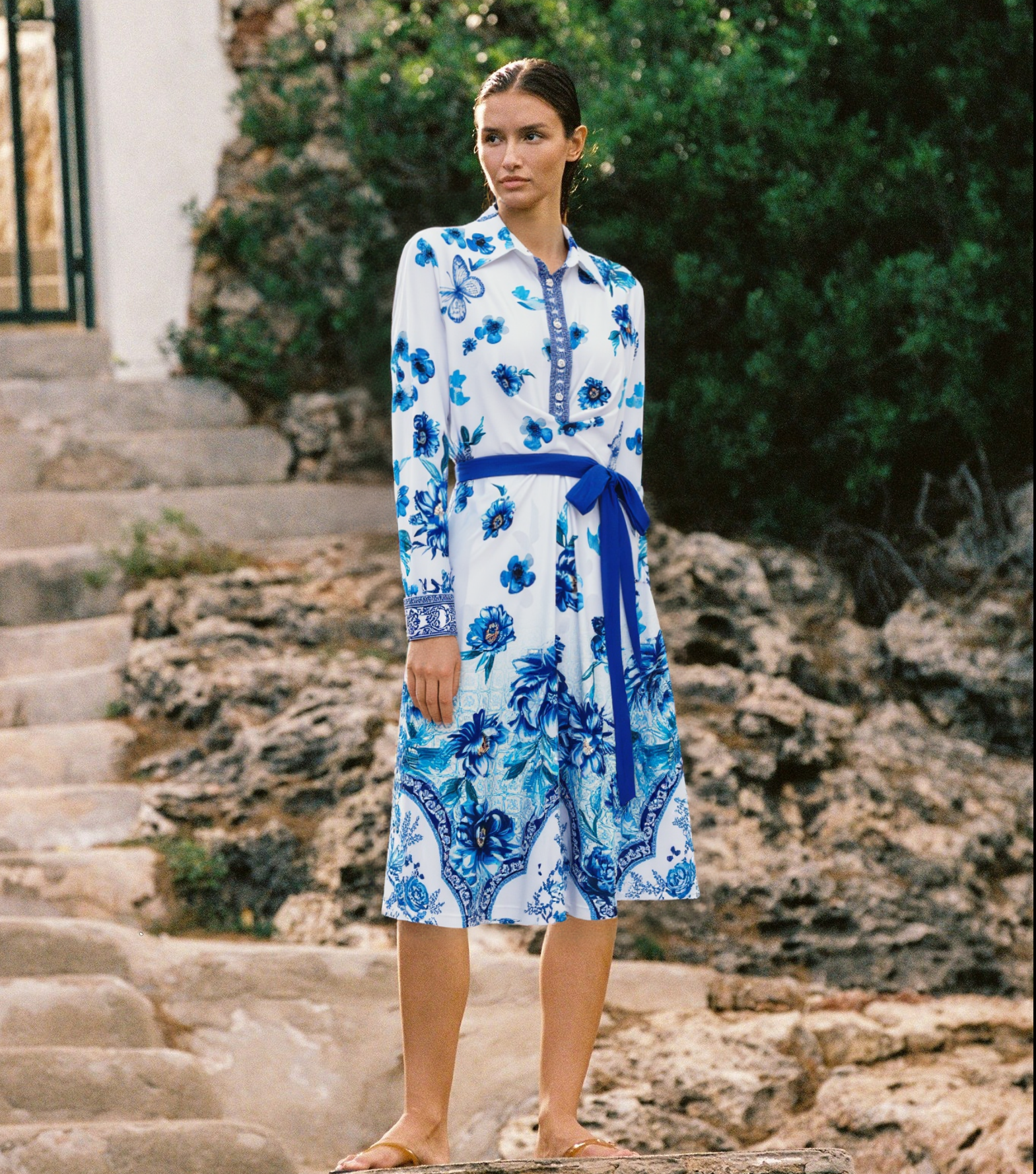 Blue and White Porcelain Wrap Dress