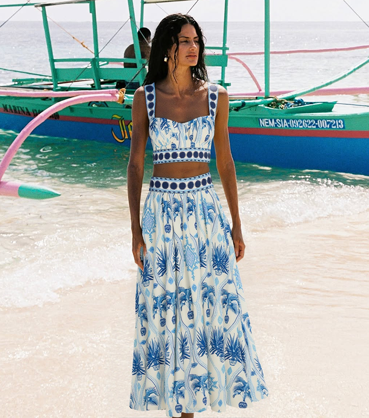 Blue Botanical Print Swimsuit Set(s)