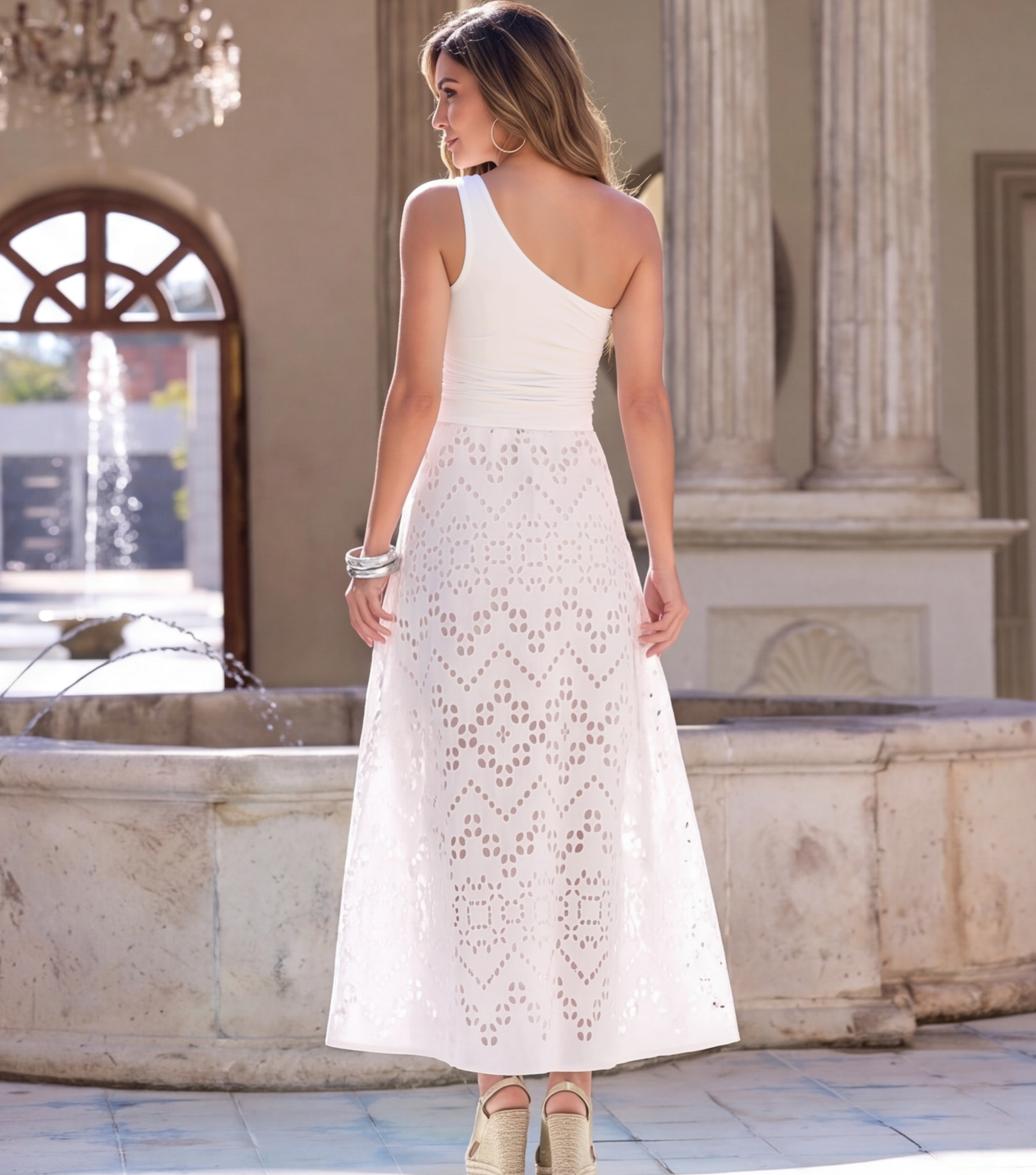 One Shoulder White Laser Cutting Flower Swimsuit Set(s)