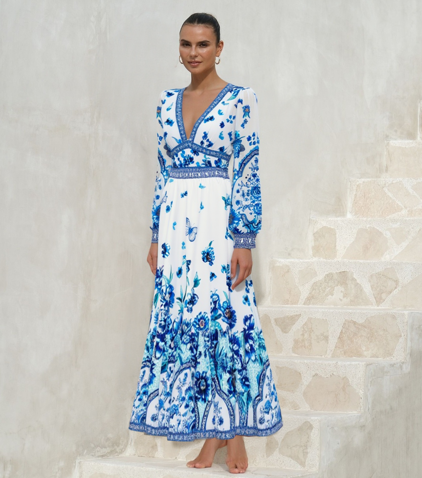 V-neck Peony Print Swimsuit Set(s)