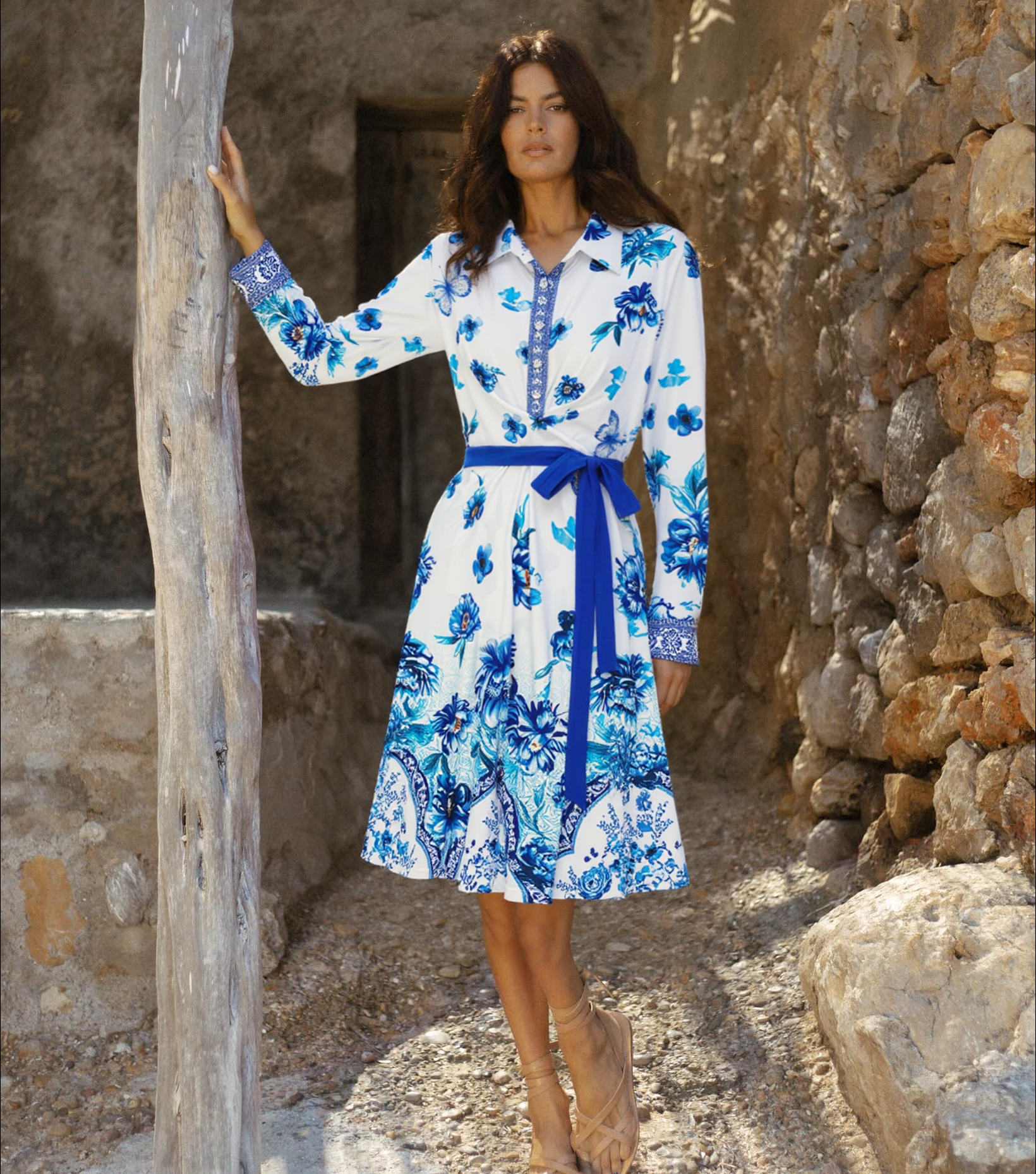 Blue and White Porcelain Wrap Dress