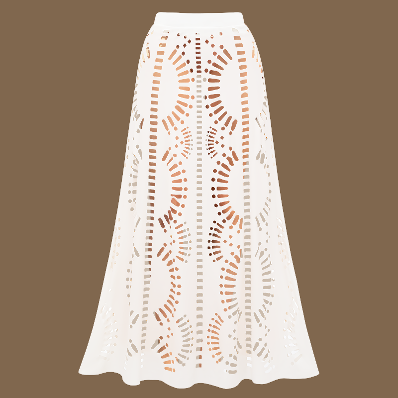 White Hollow Out One Piece Swimsuit and Skirt