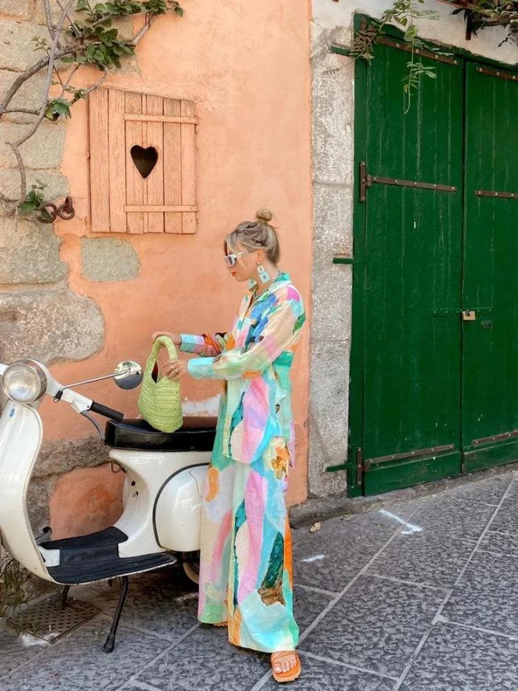 Long Sleeve Printed Shirt and Pants