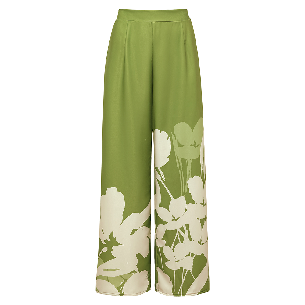 V Neck Long Sleeve Flower Print One Piece Swimsuit and Pants