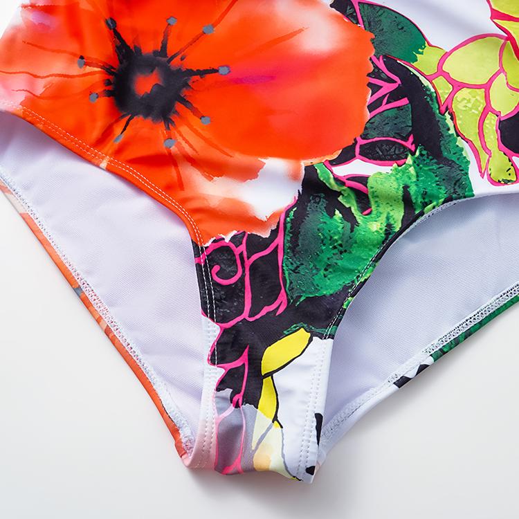 Off Shoulder Ruffled Printed One Piece Swimsuit and Skirt Flaxmaker