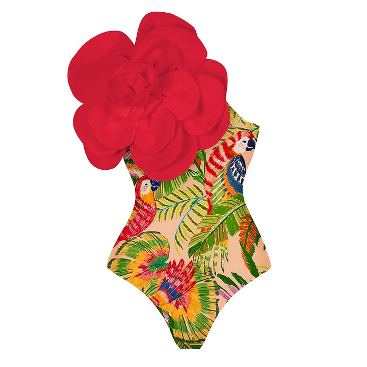 3D Flower Printed One Piece Swimsuit and Sarong Flaxmaker