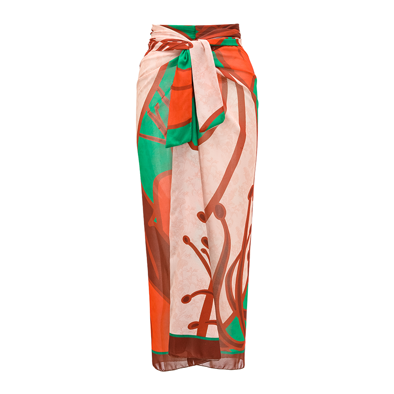 V Neck Ruffle Pattern Print One Piece Swimsuit and Sarong