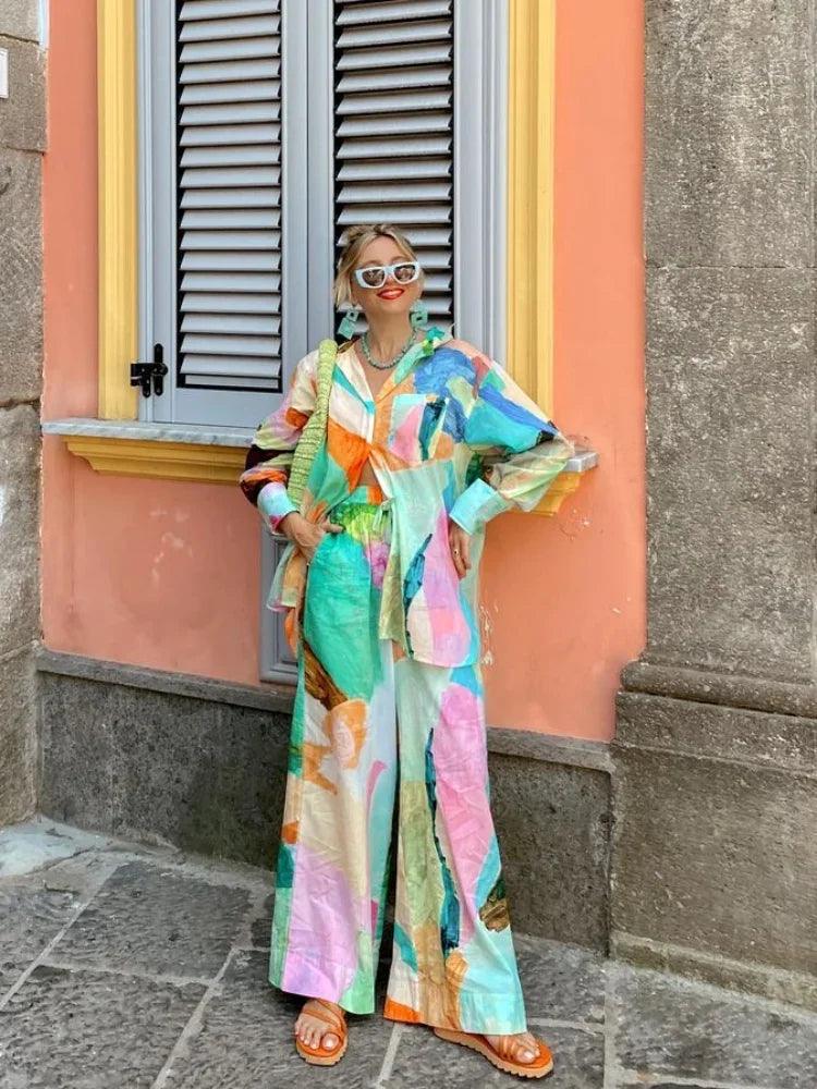 Long Sleeve Printed Shirt and Pants