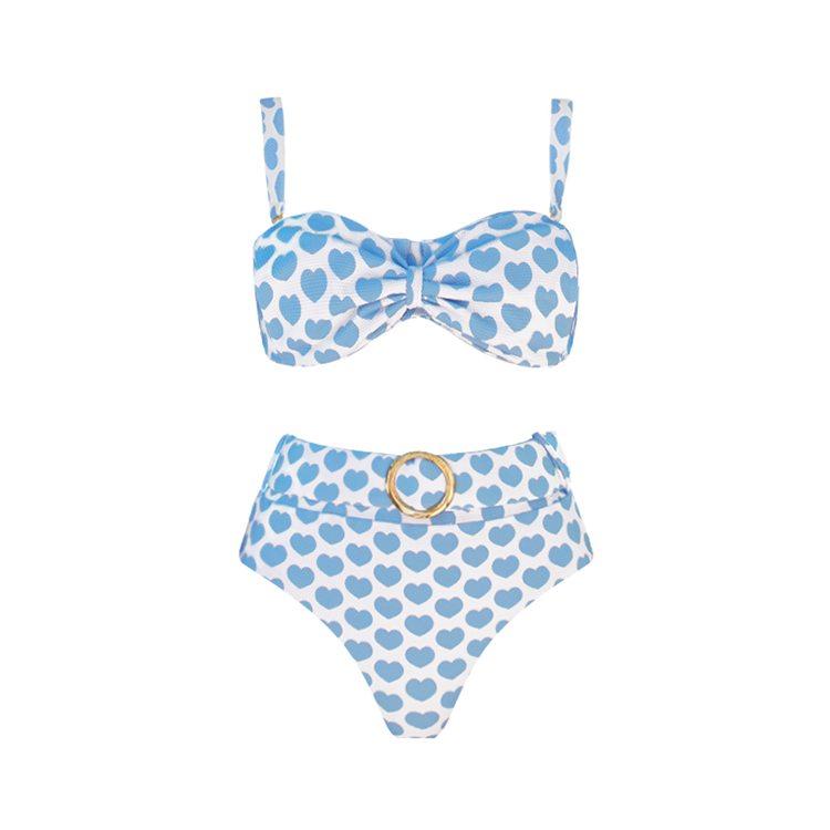 Heart Print Bikini Swimsuit and Skirt