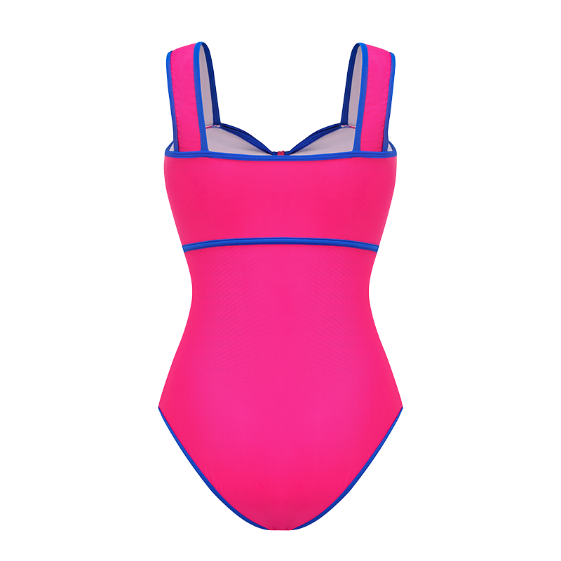Bow Front Cut Out Color Block One Piece Swimsuit and Skirt