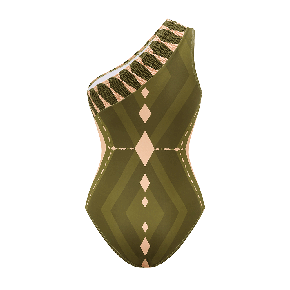 Plus Size One Shoulder Geometric Pattern Print One Piece Swimsuit and Pants